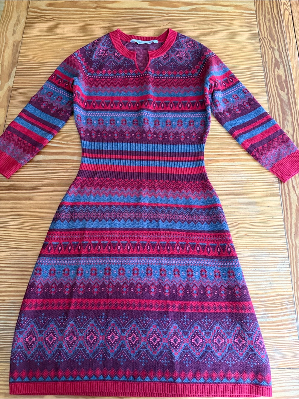 Athleta Striped Knit Long-Sleeve Dress in Red and Blue